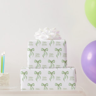 Sage Watercolor Bow Personalized Bridal Shower Wrapping Paper