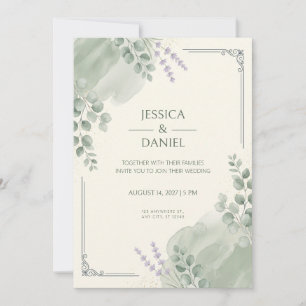 Sage Watercolor Eucalyptus Filigree Invitation