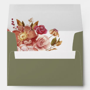 Sage Watercolor Floral Return Address Wedding Envelope