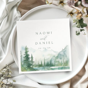 Sage Watercolor Mountain Forest Rustic Wedding Napkin
