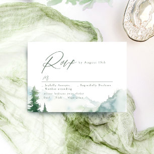 Sage Watercolor Mountain Forest Rustic Wedding RSVP Card