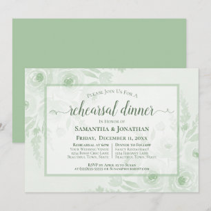 Sage Watercolor Peonies Wedding Rehearsal Dinner Invitation