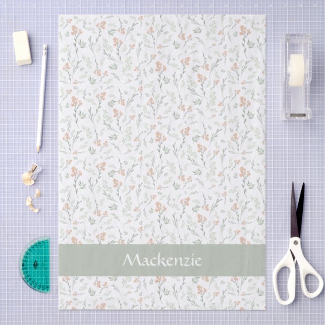Sage Watercolor Wildflower Floral Custom Name Tissue Paper (Craft)