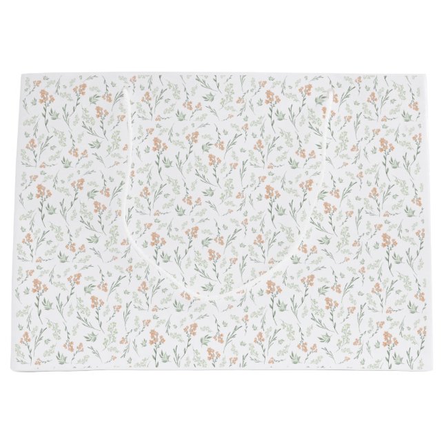 Sage Watercolor Wildflower Floral Large Gift Bag (Front)