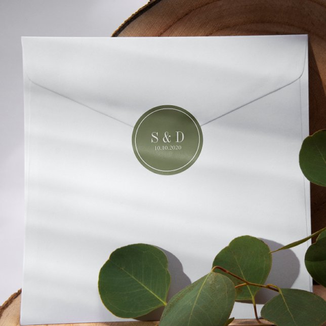 Sage |  Wedding Classic Monogram Round Sticker (Creator Uploaded)