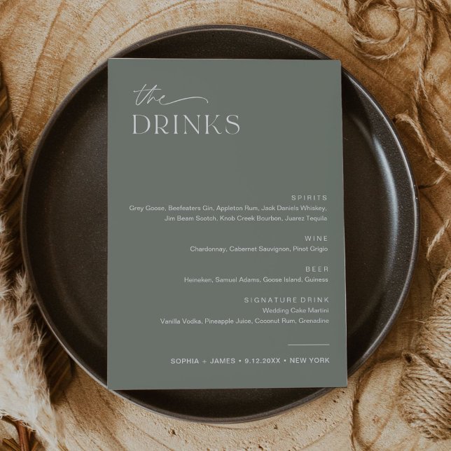 SAGE Wedding Drink Bar Menu 5x7 Card (Creator Uploaded)
