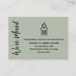 Sage "We've Moved" Card w/ Little House Drawing