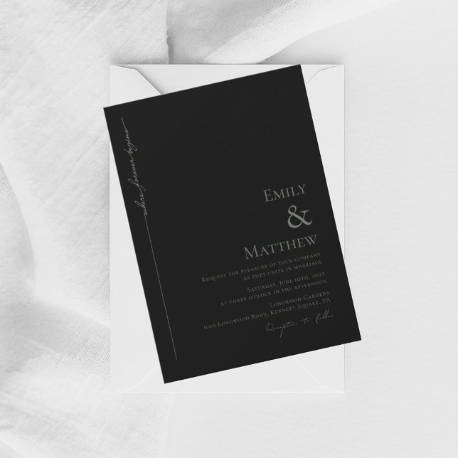 Sage Where Forever Begins Black Wedding Invitation (Creator Uploaded)
