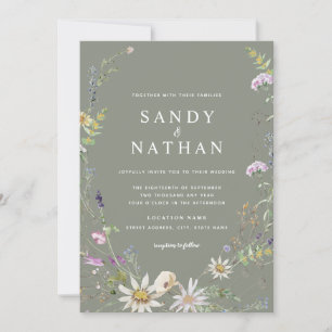 Sage Whimsical Wildflower Botanical Wedding  Invitation