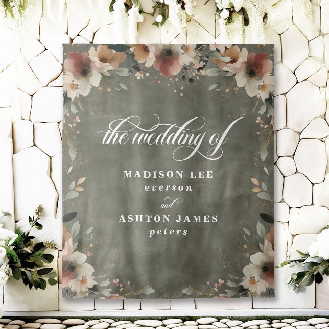 Sage Whisper Floral Wedding Photo Booth Backdrop Tapestry (Step into a fairy tale with our beautiful wedding backdrops, perfect for capturing your love.)