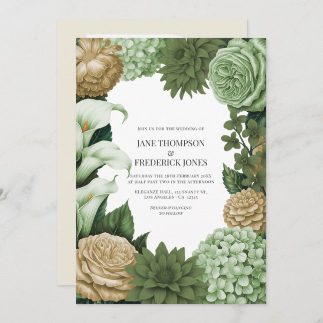 Sage Whisper, Olive Quartz & Dune Wheat Wedding Invitation (Front/Back)