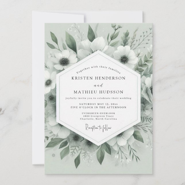 Sage Whispering Anemone Wedding Invitation (Front)