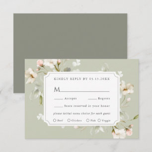 Sage White Blush Elegant Floral Wedding RSVP Card
