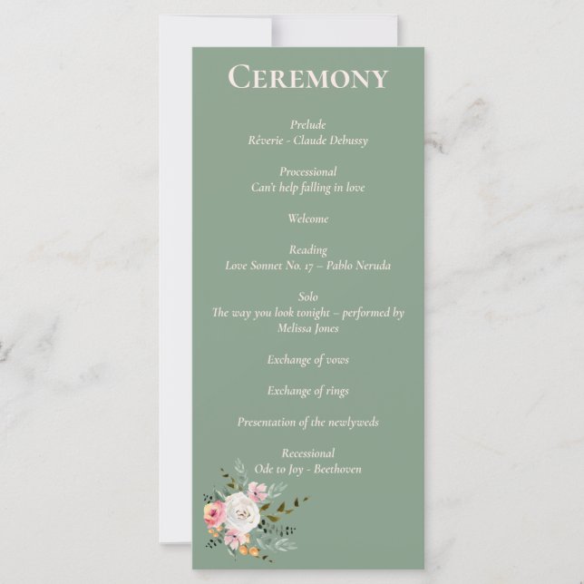 Sage White Blush Peach Floral Floral Program (Front)