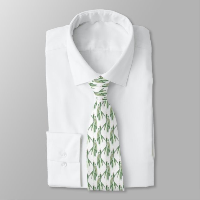 SAGE WHITE EUCALYPTUS PATTERN MENS TIE (Tied)