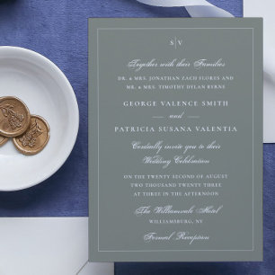 Sage White Framed Elegant Monogram Wedding Website Invitation