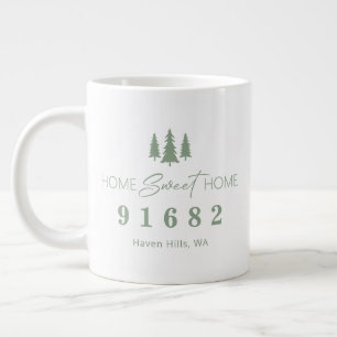 Sage White Home Sweet Home Personalized Zip Code Large Coffee Mug
