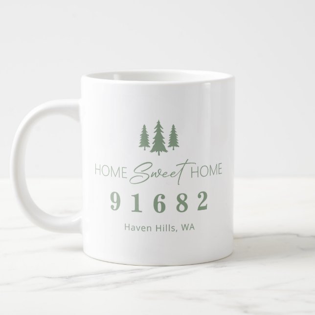Sage White Home Sweet Home Personalized Zip Code Large Coffee Mug (Left)