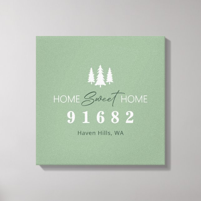 Sage White Home Sweet Home Zip Code Canvas Print (Front)