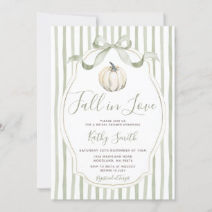 Sage & White Pumpkin Fall In Love Bridal Shower Invitation