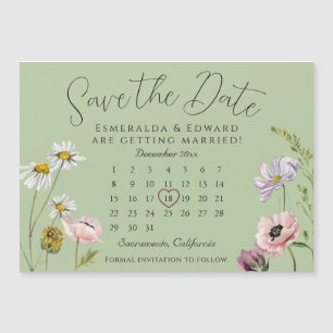 Sage Wild Flower Wedding Calendar Save The Date