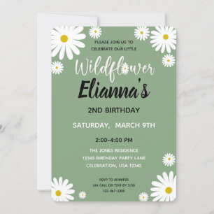 Sage Wildflower Daisy Girl Birthday Invitation