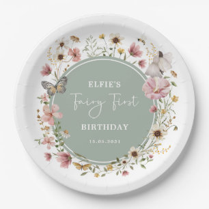 Sage Wildflower Fairy Princess Birthday Tea Party Paper Plate
