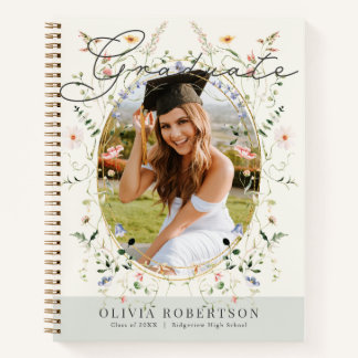 Sage Wildflower Floral Photo Graduation Guest Book