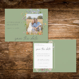 Sage Wildflower Garden Elegant Photo Save the Date Postcard