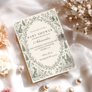 Sage Woodland Baby Shower Invitation