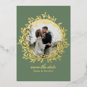 Sage Wreath Elegant Photo & QR Save the Date