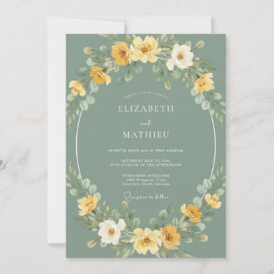 Sage Yellow Botanical Whimsical Wedding Invitation