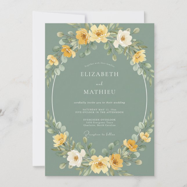 Sage Yellow Botanical Whimsical Wedding Invitation (Front)