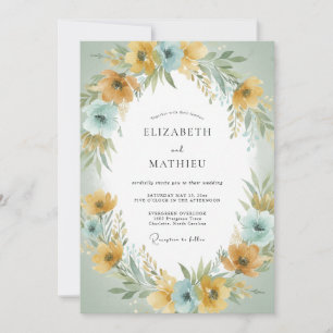 Sage Yellow Floral Garland Wedding Invitation