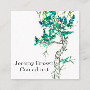 Sagebrush Ink Green Watercolor Botanical Plant Square Business Card