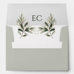 SageGreen Olive Branch Monogram Wedding Envelope