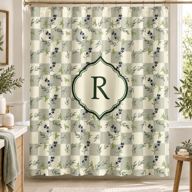  SageGreen Watercolor Olive Pattern Monogram  (SageGreen Watercolor Olive Pattern Monogram)