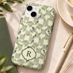 SageGreen Watercolor Olive Pattern Monogram Case-Mate iPhone 14 Case