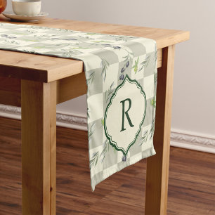 SageGreen Watercolor Olive Pattern Monogram Short Table Runner