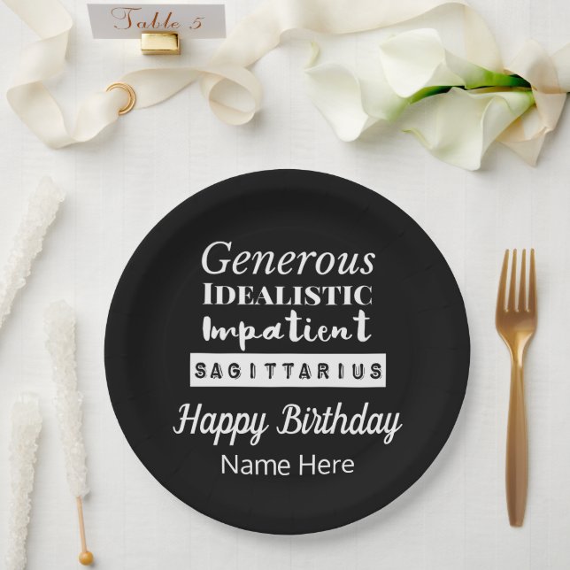 Saggittarius Zodiac Fun Characteristics Birthday Paper Plate (Wedding)