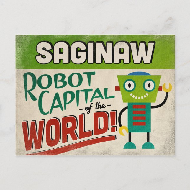 Saginaw Michigan Robot - Funny Vintage Postcard (Front)