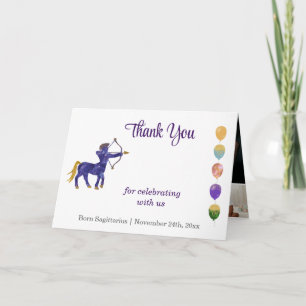 Sagittarius 1st Birthday Gold & Photo Thank You Card