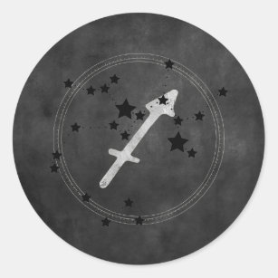 Sagittarius archer black silver stars zodiac astro classic round sticker