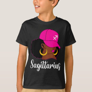 Sagittarius Black Girl Pink Cap Zodiac Birthday Af T-Shirt