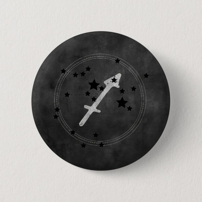 Sagittarius black & silver constellation zodiac 2 inch round button (Front)