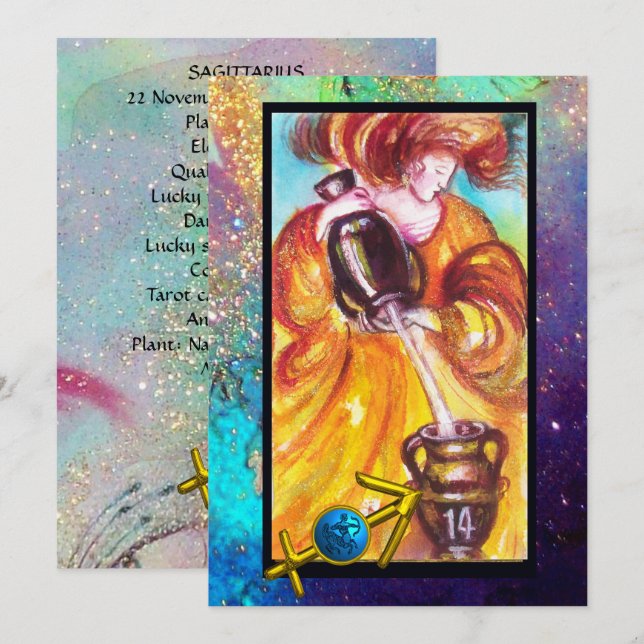 SAGITTARIUS, CARTE D'ANNIVERSAIRE DE LA TEMPÉRANCE (Devant / Derrière)