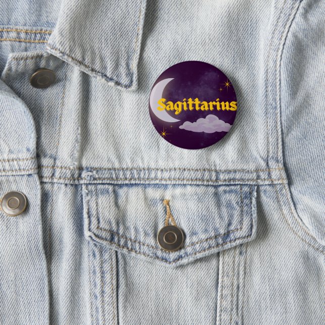 Sagittarius Celestial Aesthetic Moon Cloud Stars 2 Inch Round Button (In Situ)