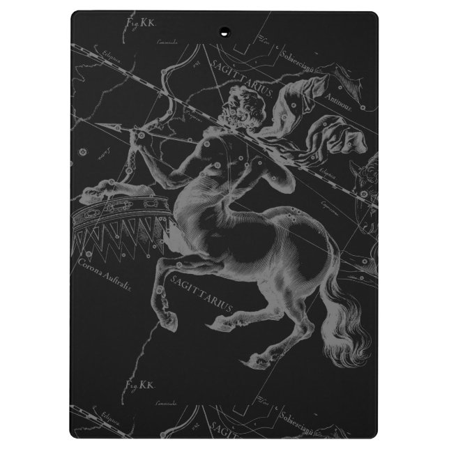 Sagittarius Constellation Hevelius Map on Black Clipboard (Back)