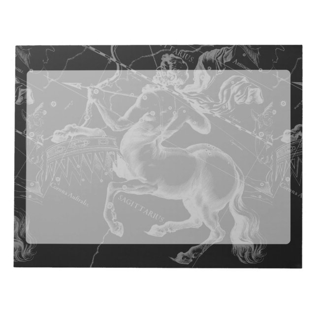 Sagittarius Constellation Hevelius Map on Black Notepad (Front)