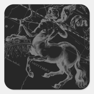 Sagittarius Constellation Hevelius Map on Black Square Sticker